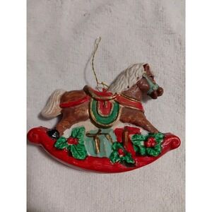 Vintage Old Plastic Christmas rocking horse ornament Holiday Collectibles